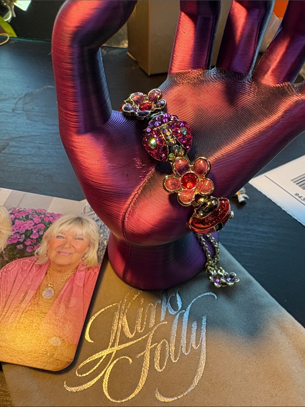 Kirks Folly Pink and Purple Crystal Ladybug Bracelet